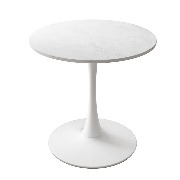 32" Modern Round Dining Table with Printed White Marble Tabletop, Metal Base Dining Table, End Table Leisure Coffee Table