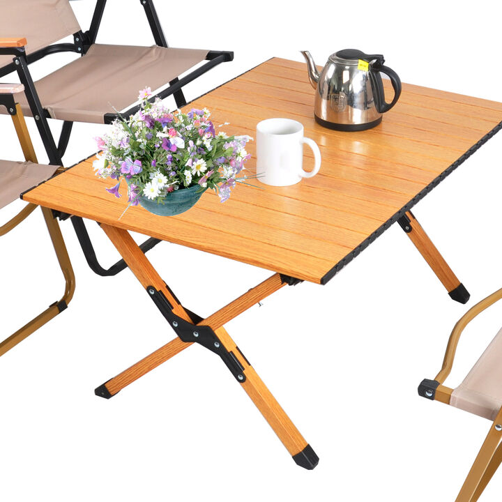 Portable picnic table, rollable aluminum alloy Tabletop, with folding solid X-shaped frame, and handbag ZB1002MW