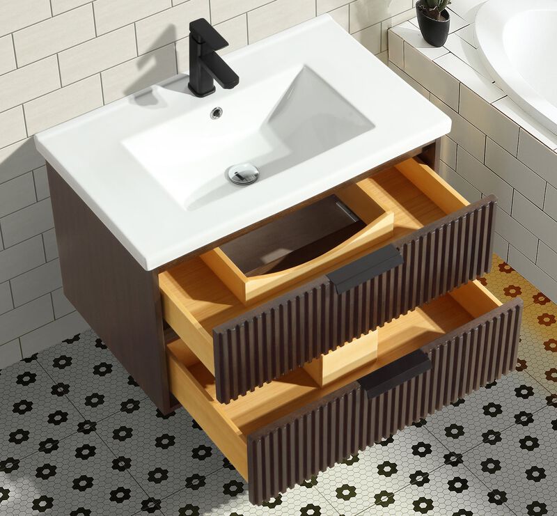 Diego 30" Floating Bathroom Vanity Walnut image number 7