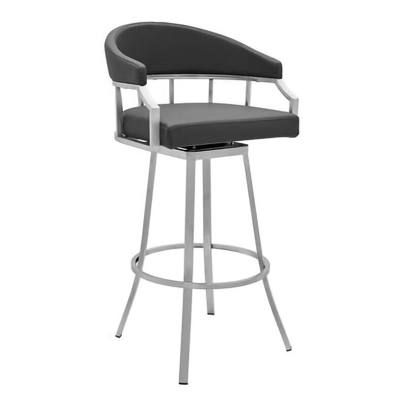 30 Inch Leatherette Back Barstool with Metal Frame, Slate Gray-Benzara