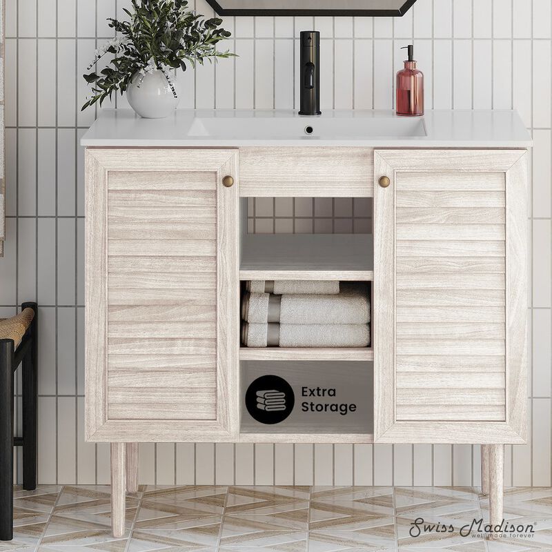 Bron 36" Freestanding Bathroom Vanity in White Oak with Sink Top image number 1