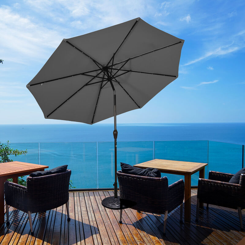 Solar Light Patio Umbrella &ndash; Outdoor Sun Shade with LED Illumination