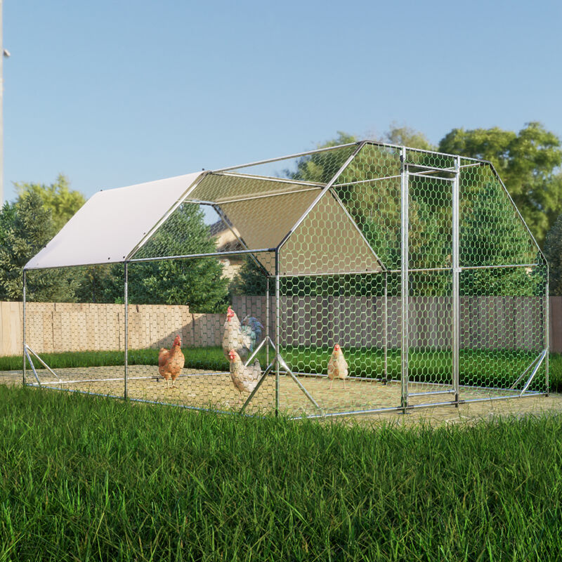 10 ft. x 13 ft. Galvanized Large Metal Walk in Chicken Coop Cage Farm Poultry Run Hutch Hen House image number 8