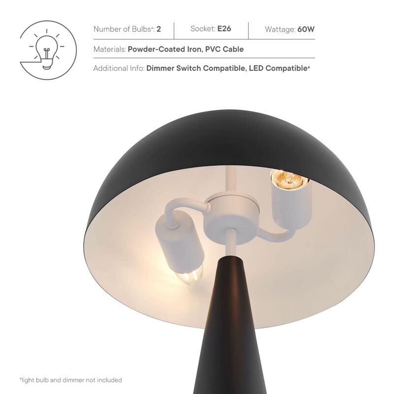 Modway Selena 2 Lights Modern Metal Table Lamp in Black Finish image number 6