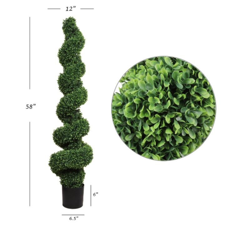 Spiral Boxwood Topiary, 58" Tall, UV Resistant, Indoor & Outdoor Decor, Great for Porch, Patio, Pool, Office, Home or Lobby