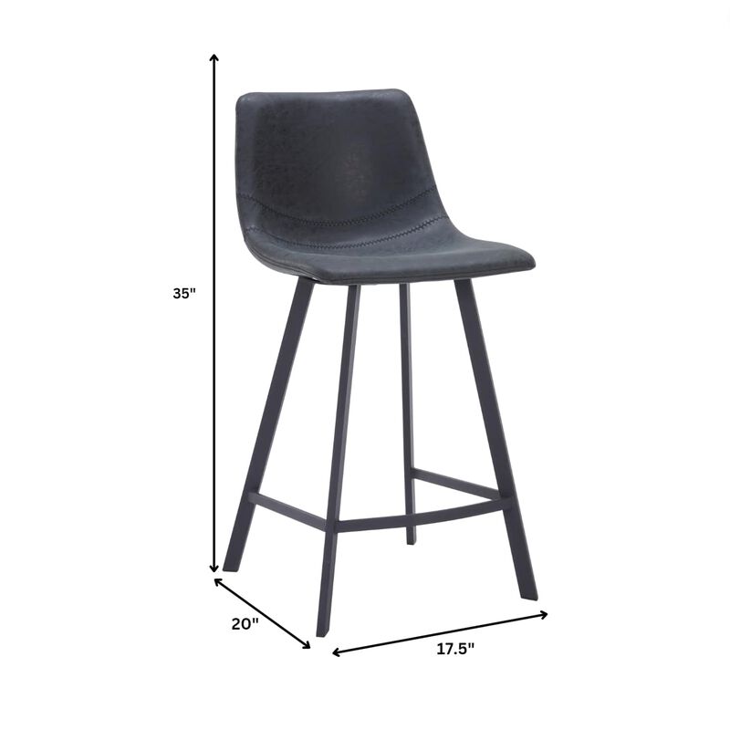Elland Modern Upholstered Leather Bar Stool With Black Iron Legs & Footrest