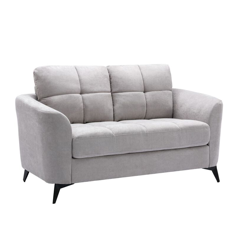Odin 2 Piece Sofa and Loveseat Set, Tufted Cushions, Light Gray Linen Upholstery-Benzara image number 2