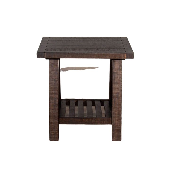 Anva Side End Table, Dark Brown Mahogany, Shelf, Rectangular 24 Inch