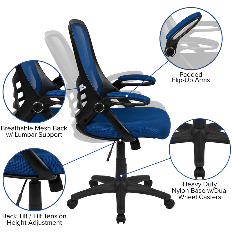 Porter High Back   Mesh Ergonomic Swivel Office Chair with Frame and Flip-up Arms image number 3