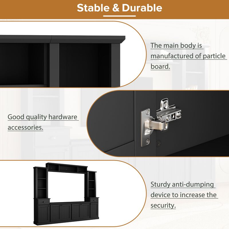 Clihome Large TV Stand Entertainment Wall Unit Set with Bridge for Living Room image number 2