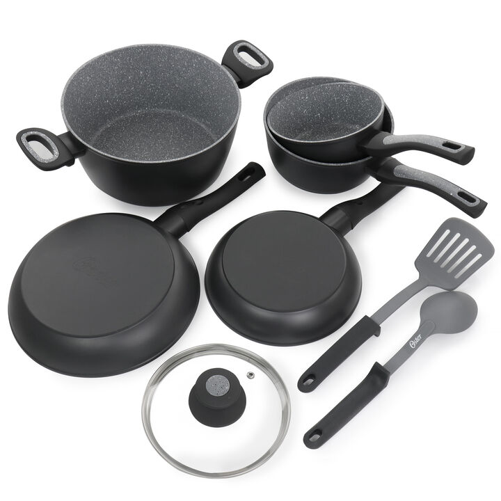 Oster 10 Piece Non-Stick Aluminum Cookware Set in Black and Grey Speckle