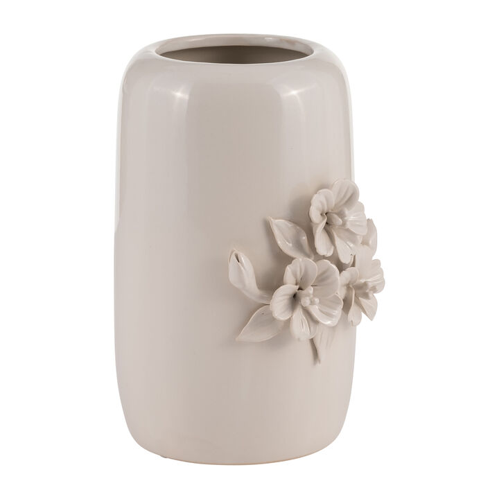 Cer, 8"h Flower Bunch Vase, Ivory