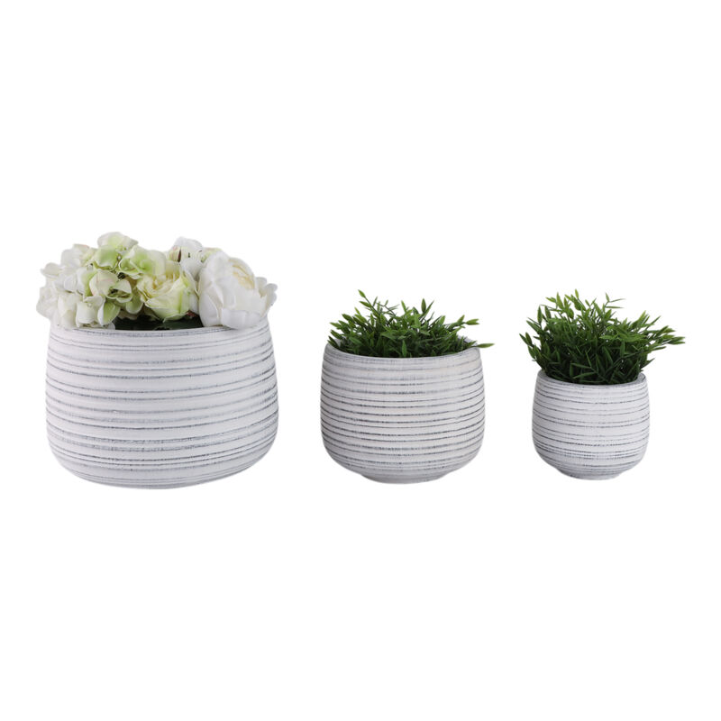 Ribbed Planters, White set of 3
