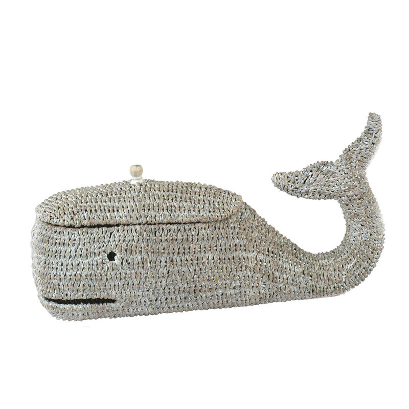 Whale Shaped Woven Bankuan Rope Box with Lid, Grey image number 0