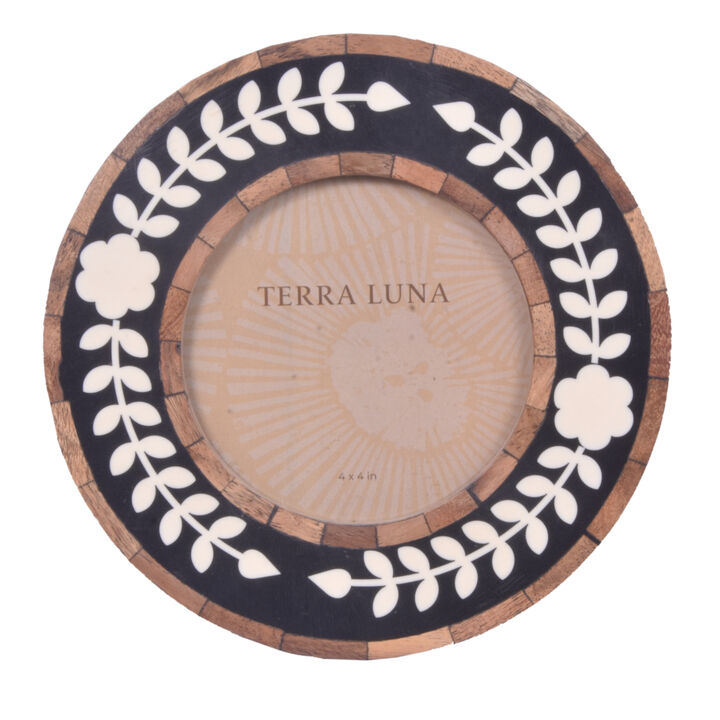 4x4" Round Wood & Resin Inlay Frame, Black/brown
