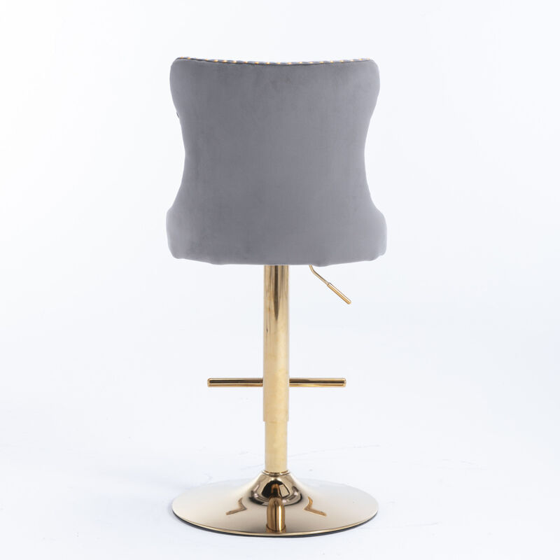 Streamdale Set of 2 Gray Velvet Bar Stools, Adjustable Height image number 7