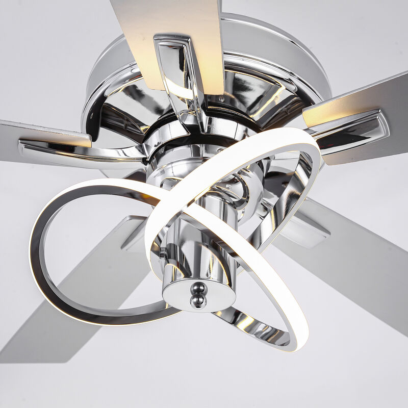 52-Inch Modern Chrome Integrated LED Ceiling Fan with Light and Remote Control