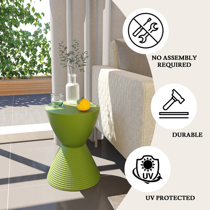 LeisureMod Modern ABS Shell Ribbed Hourglass Accent Drum Side Table with Removable Lid for Storage Indoor and Outdoor Use