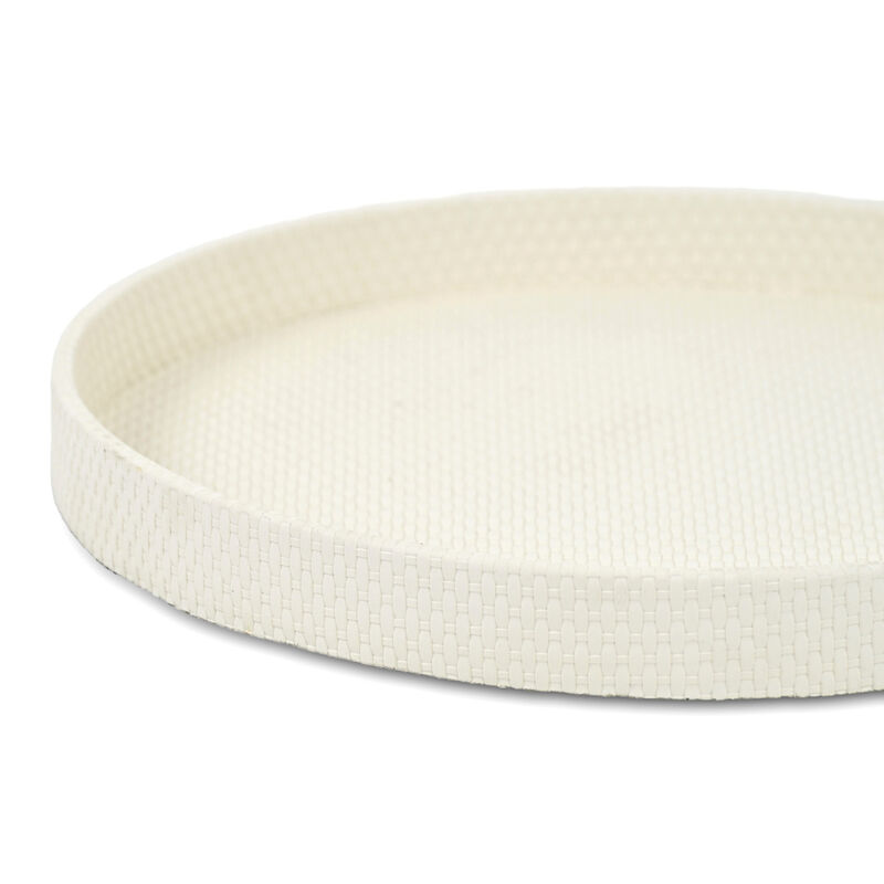 HomeRoots 15" White Faux Wicker Round Serving Tray image number 3