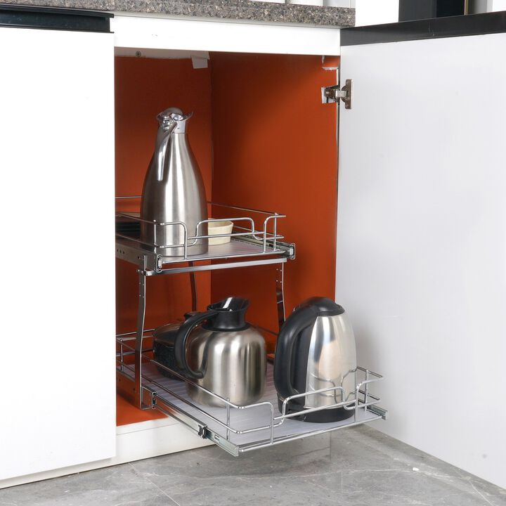 2 Tier Slide Out Cabinet Organizer Heavy Duty Steel Pantry Storage Rack