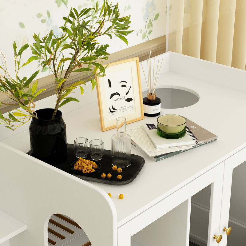 Extra Large Cat Litter Box Furniture Hidden, Cat Condo Pet House with Stairs, Cat Litter House for Living Room, White image number 4