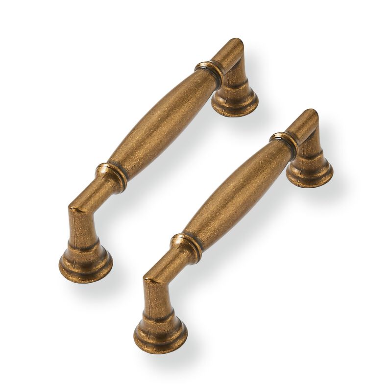 CABDM 2 Pack 3-3/4 Inch Hole Center Solid Antique Brass Cabinet Pulls Heavy Duty Vintage Brass Round Cabinet Pulls Kitchen Cabin