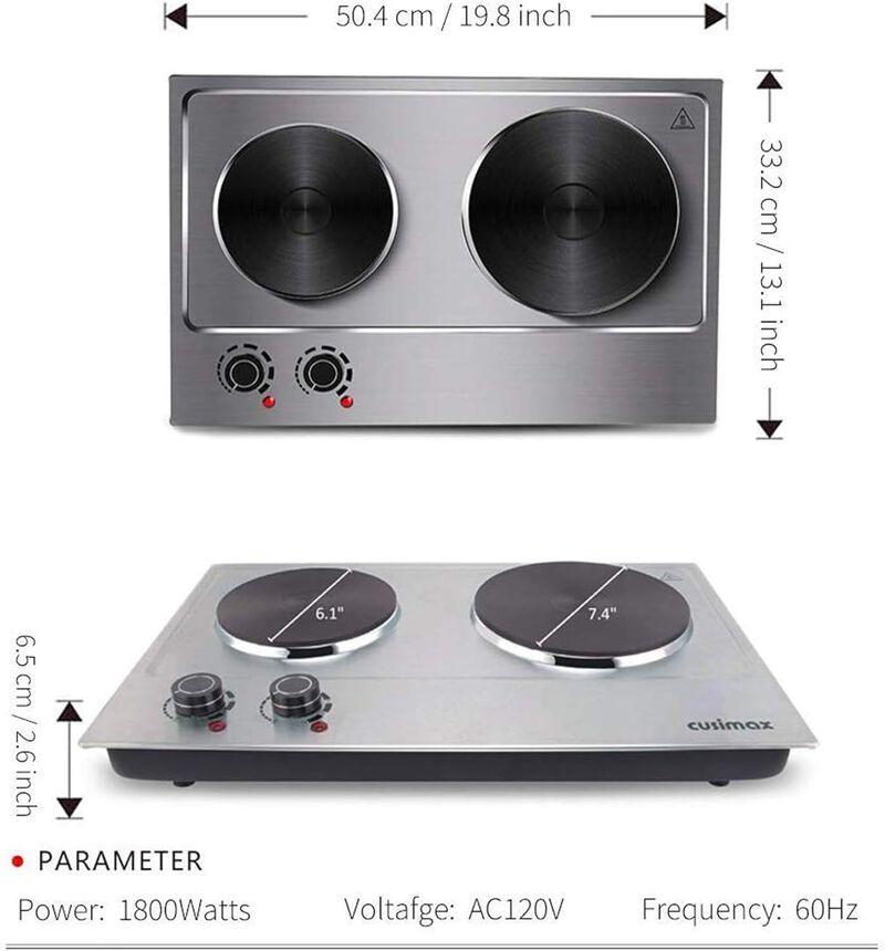 Cusimax Hot Plate, 1800W Electric Burner Double Hot Plate for Cooking Countertop Burner with Adjustable Temperature Control, Portable Cooktop image number 2