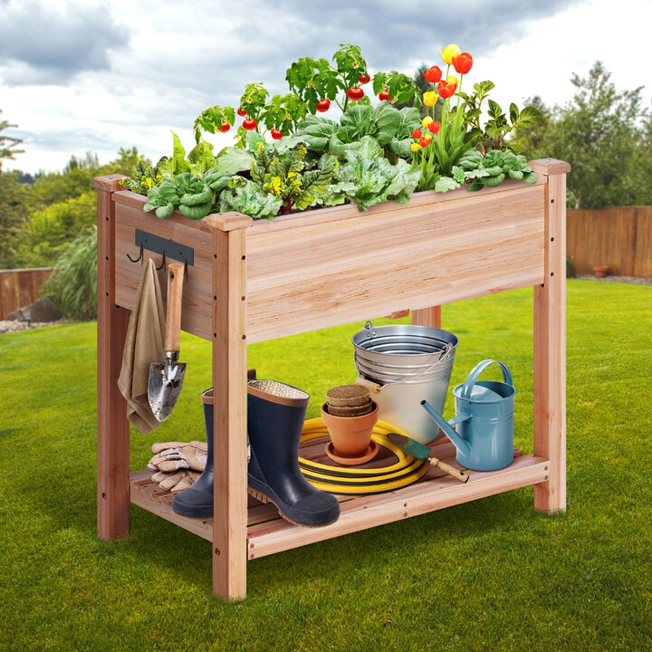 Wooden Raised Garden Bed with Legs Outdoor Planter Box for Flowers Herbs Vegetables-Burlywood