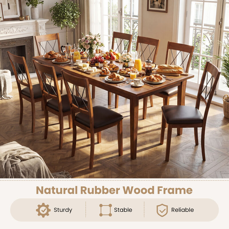 Set of 2 Fabric Upholstered Dining Chairs with Armless Chairs Design and Rubber Wood Frame-Walnut image number 6