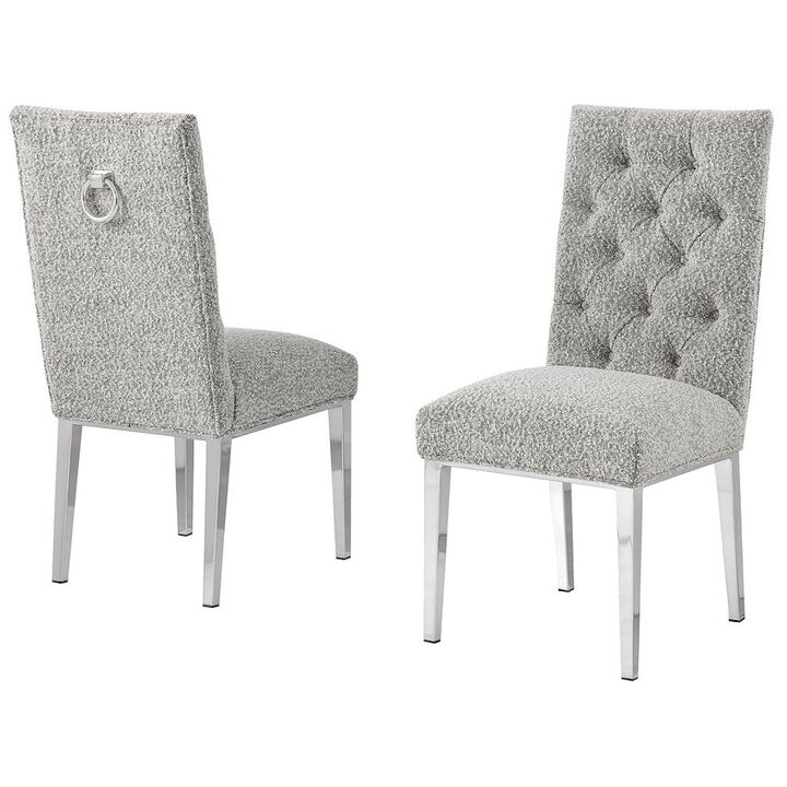 Rich Gray Boucle Fabric With Silver Chrome Base Dining Chairs (Set Of 2)