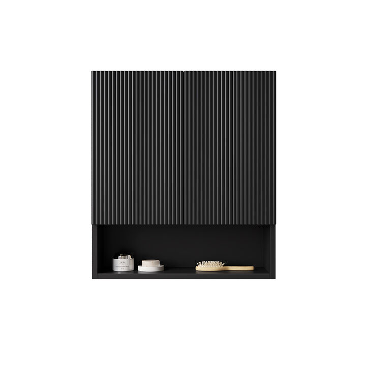 ELEMENT ACE Wall-Mounted Striped Bathroom Cabinet with Doors, Shelf and Open Storage Compartment