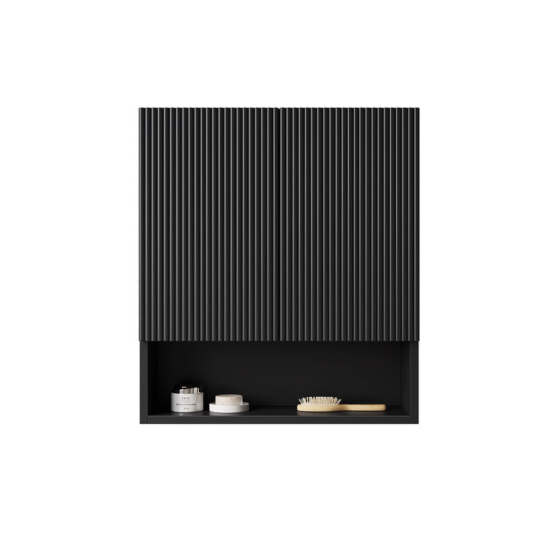 ELEMENT ACE Wall-Mounted Striped Bathroom Cabinet with Doors, Shelf and Open Storage Compartment image number 0
