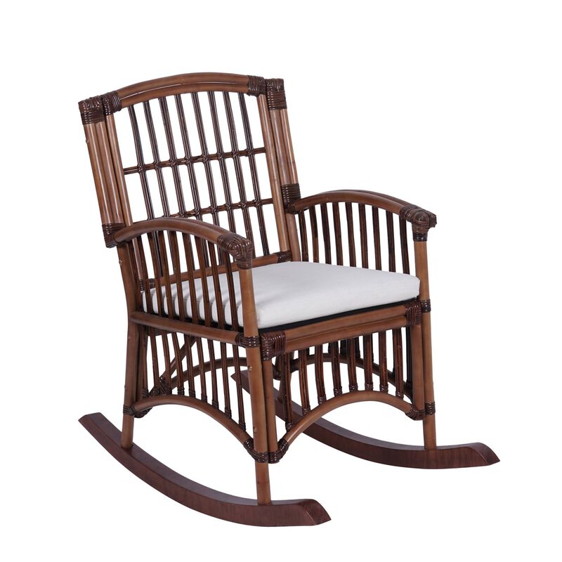 Swayze Bohemian Farmhouse Woven Rattan/Wood Rocking Chair