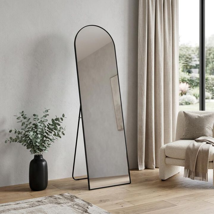 HomeRoots 56" Black Aluminum Arch Freestanding And Wall Mounted Framed Full Length Mirror