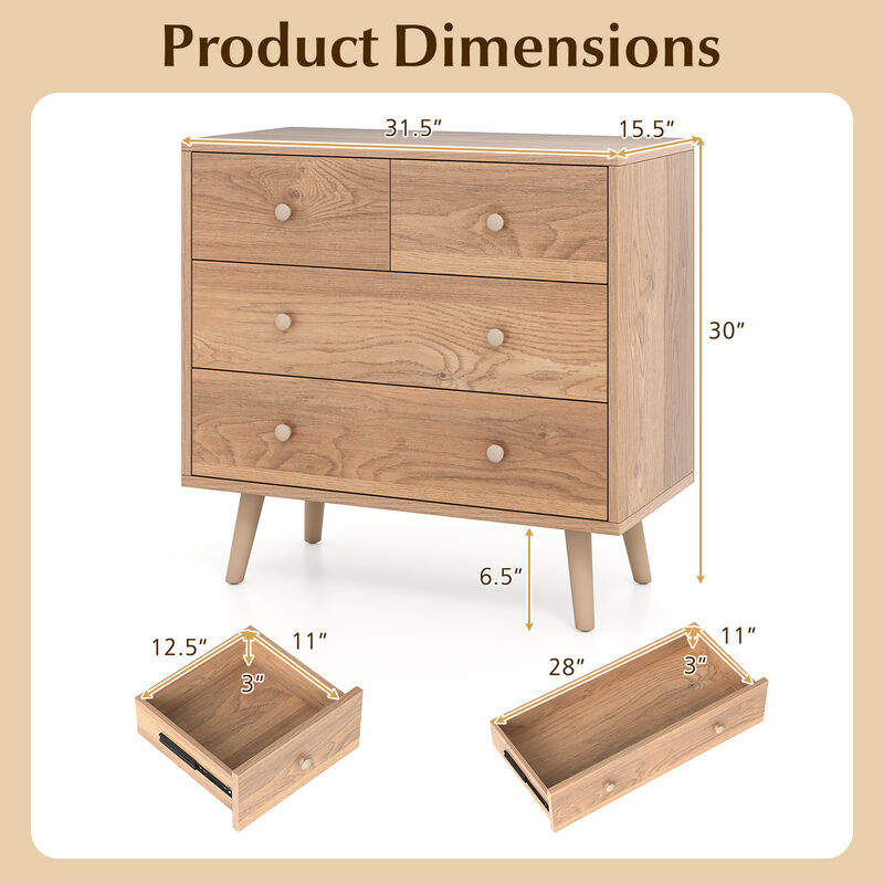 Wide 4-Drawer Wooden Storage Dresser for Bedroom Living Room image number 2