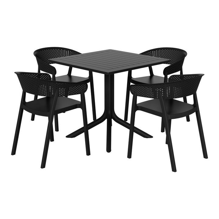 WestinTrends 5-Piece Outdoor Resin Square Patio Dining Table Set with Stackable Patio Dining Chairs
