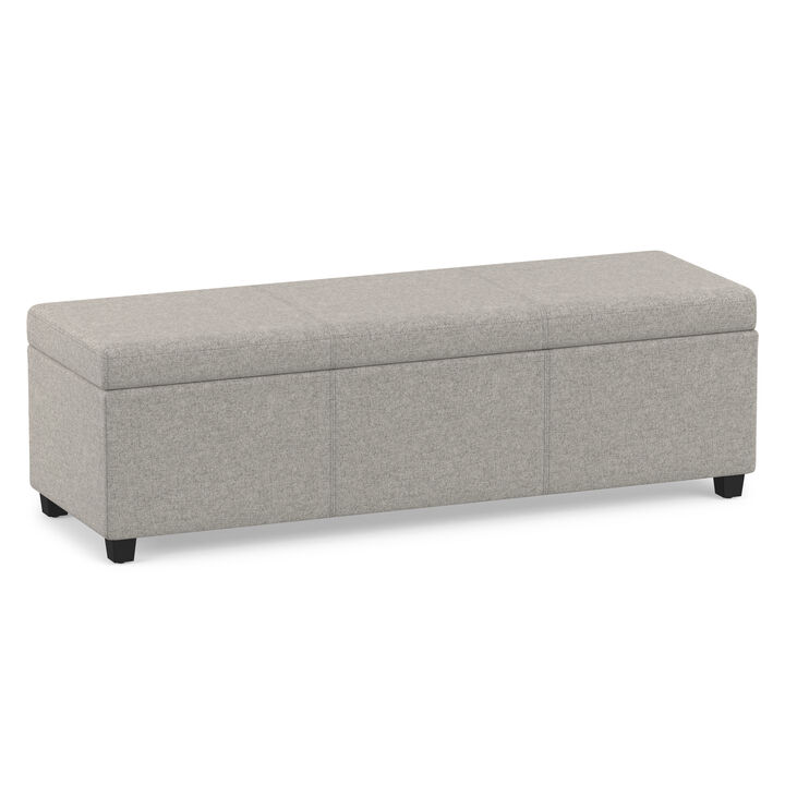 Avalon 54 inch Wide Contemporary Rectangle Extra Large Storage Ottoman Bench in Cloud Grey Polyester linen fabric, Assembled