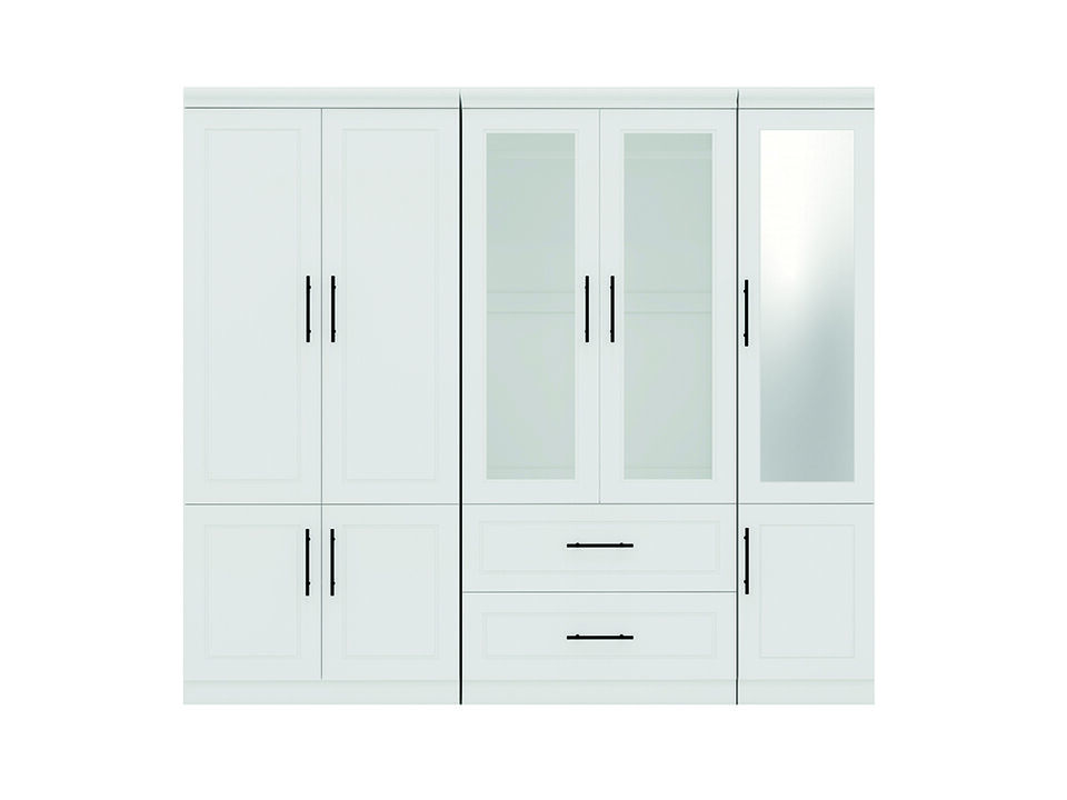 71" High Wardrobe, Wood Closet Wardrobe with 2 Drawers and Mirror for Bedroom White