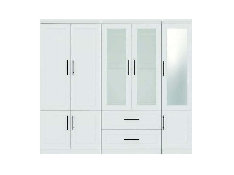 71" High Wardrobe, Wood Closet Wardrobe with 2 Drawers and Mirror for Bedroom White