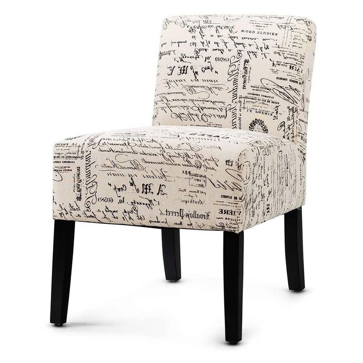 Decorative Modern Accent Chair – Script Upholstery with Sturdy Wooden Legs for Bedroom or Office