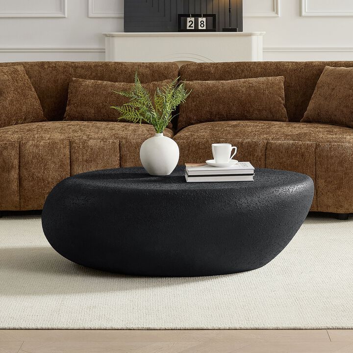 43.31''Fiberglass Elliptical Coffee Table for Living Room Vintage Table,Matte Rocks Table front of the Sofa, Irregular Center Table