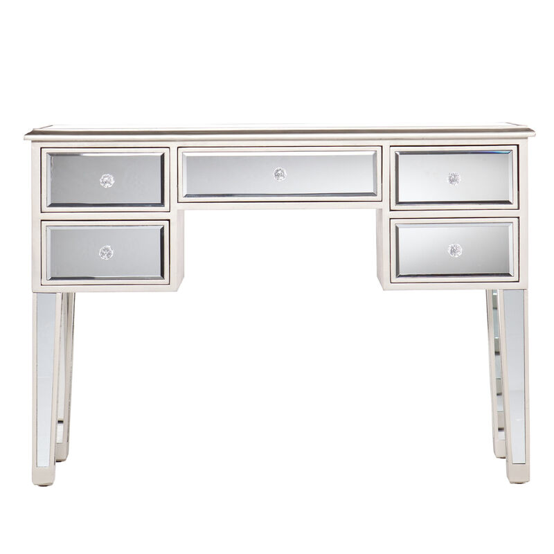 HomeRoots 43" Silver Mirrored Glass and Solid Wood Console Table With Five Drawers image number 0