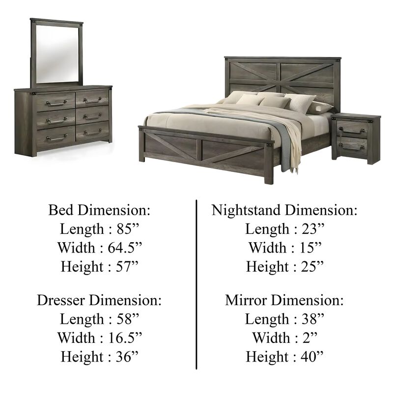 Bry 4pc Farmhouse Queen Complete Bedroom Set, Rustic Gray image number 4