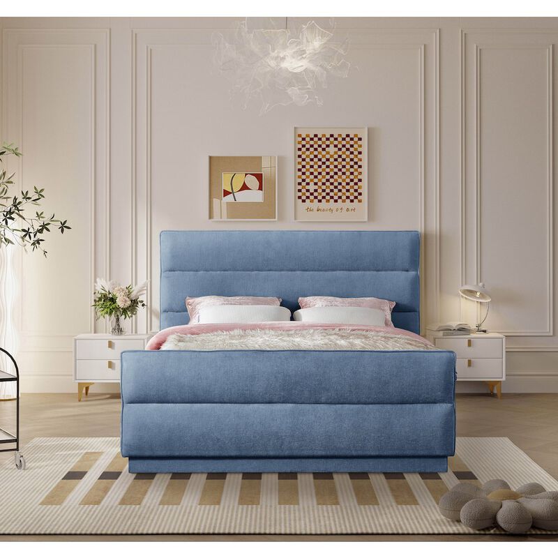 Meridian Furniture Paxton Light Blue Chenille Fabric King Bed