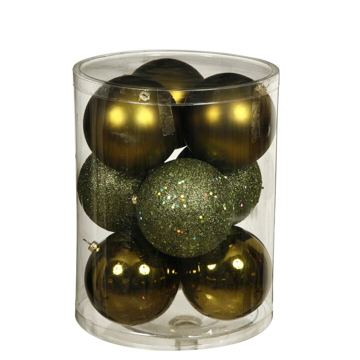 Vickerman 3" Olive 4-Finish Ball Ornament Assortment, 16 per Box