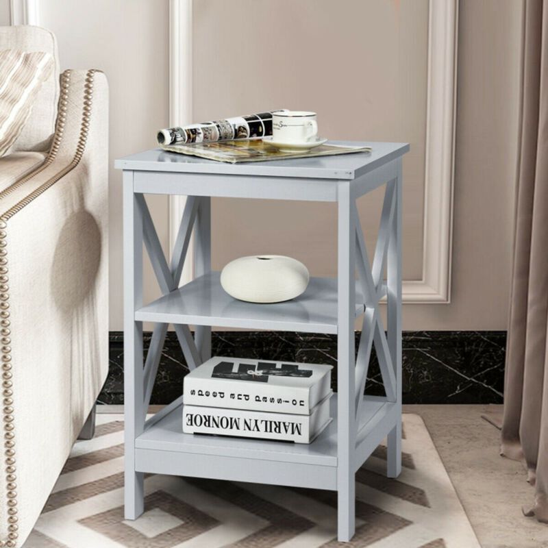 3-Tier Nightstand End Table with X Design Storage image number 2
