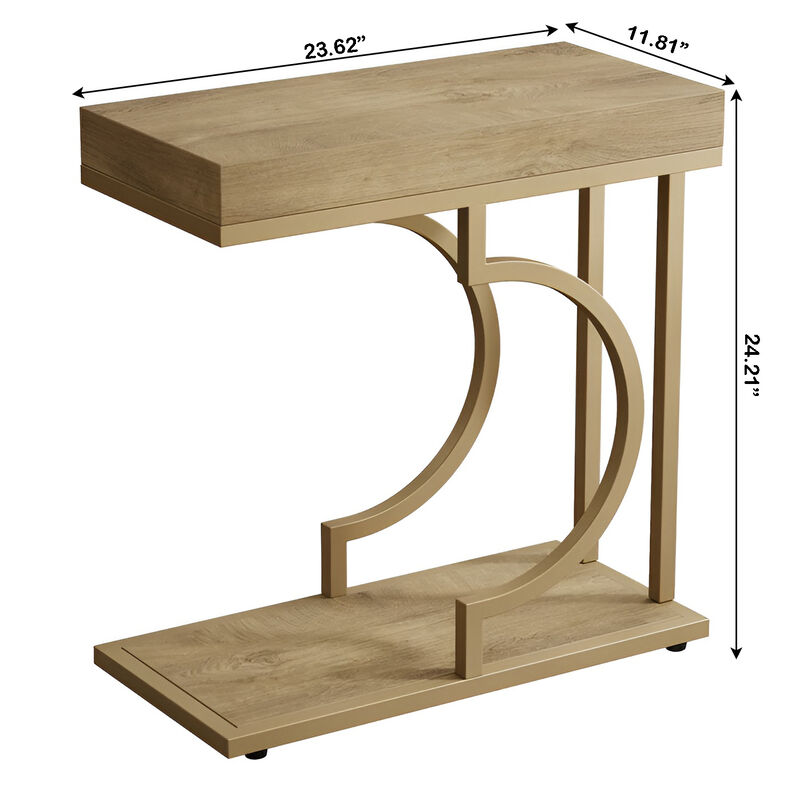 Modern C Table, Narrow End Table Bedside Table with Metal Frame image number 2