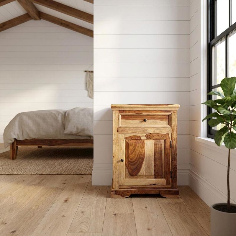 Starlight Canyon Home Solid Sheesham Wood Nightstand with Open Shelf, Bohemian Bedside Table image number 2