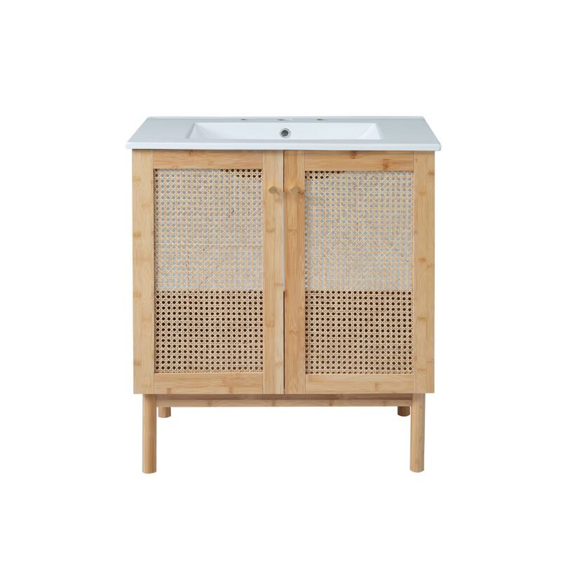 ELEMENT ACE Space-Saving Natural Bamboo Vanity with Handwoven Rattan Doors image number 0