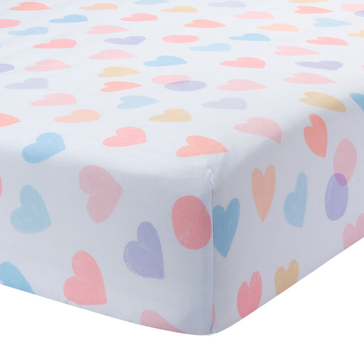 Bedtime Originals Rainbow Hearts White/Peach/Purple Baby Fitted Crib Sheet